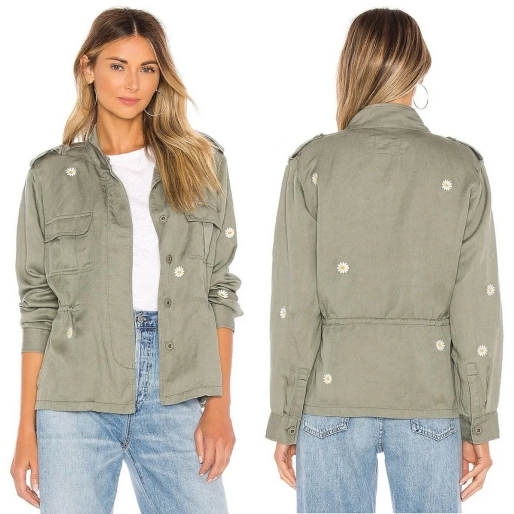 Rails Sahara Sage Embroidered Daisies Jacket Green Linen Blend Large - Picture 3 of 14
